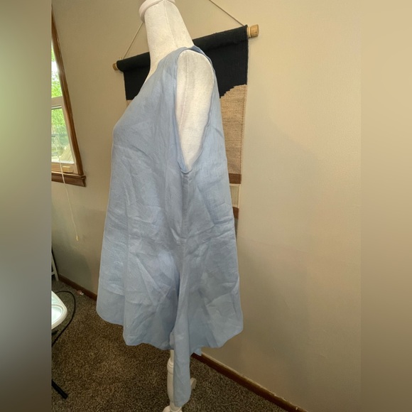 NWOT Planet by Lauren G Blue 100% Linen Tank Top Asymmetrical Hem Relax Lagon 1 - Picture 3 of 10